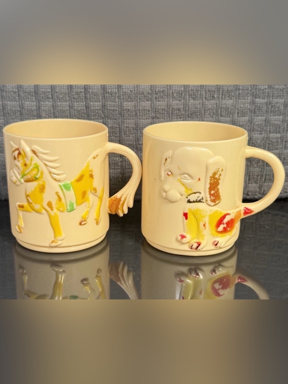 Vintage Melamine Animal Child Cups Horse & Puppy 1980's 2”